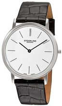 Stuhrling Original 601.33152 Classic Ascot Swiss Quartz Ultra Thin Stainless Steel Silver Dial Black Leather Strap