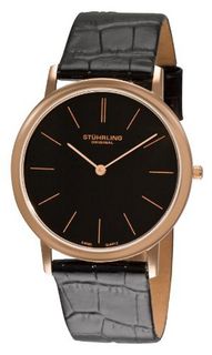 Stuhrling Original 601.3345K1 Classic Ascot Swiss Quartz Ultra Thin Rose Tone Brown Leather Strap