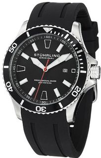 Stuhrling Original 706.01 Aquadiver Regatta Diver Sport II Quartz Date Black Rubber Strap