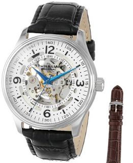 Stuhrling Original 730.SET.01 Delphi Denmark Automatic Skeleton Black Leather Strap with Additional Strap