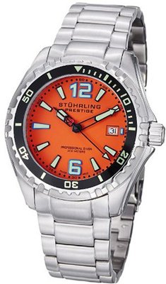 Stuhrling Original 382.331117 Prestige Swiss Regatta Captain Quartz Diver Date Orange Dial