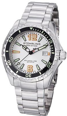 Stuhrling Original 382.33112 Prestige Swiss Regatta Captain Quartz Diver Date Silver Dial
