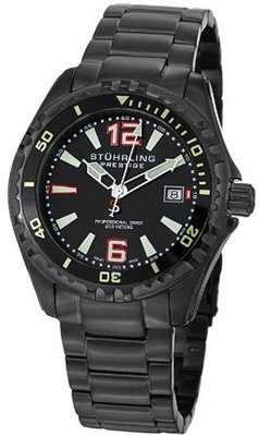 Stuhrling Original 382.335B1 Prestige Swiss Regatta Captain Quartz Diver Date Black Dial