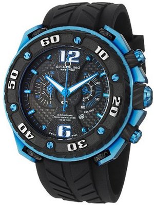 Stuhrling Prestige 322B.332H62 Prestige Maverick Swiss Chronograph Diver Blue Case Rubber Strap