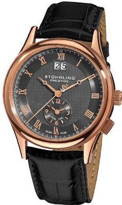 Stuhrling Prestige 364.334554 Prestige Swiss Made Laureate Quartz Dual Time Rose Tone