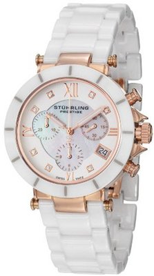 Stuhrling Prestige 512L.13EP2 Swiss Athena Mother-Of-Pearl Swarovski Crystal Chronograph Multi-Function White Ceramic