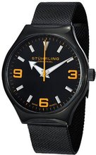 Stuhrling Original 184.335957 Aviator Falcon Eagle Elite Swiss Quartz Black Mesh Bracelet Orange Accent