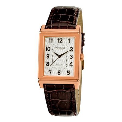 Stuhrling Original 359.334K2 Classic Ascot Skyline Swiss Quartz Rose Tone Case Brown Alligator Embossed Genuine Leather Strap
