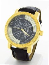 Super Techno Black Band Diamonds M-6020 Gold Tone Case