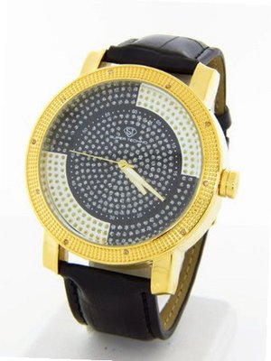 Super Techno Black Band Diamonds M-6020 Gold Tone Case