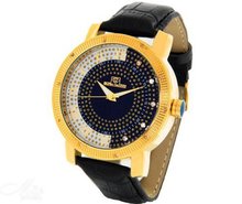 Super Techno Black Band Diamonds M-6026 Gold Tone Case