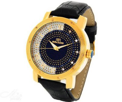 Super Techno Black Band Diamonds M-6026 Gold Tone Case