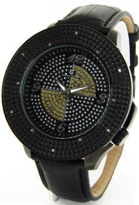 Super Techno by Joe Rodeo Genuine Diamond Oversized Black Case Black Leather Band w/ 2 Interchangeable Bands #I5546