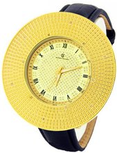 Super Techno by Joe Rodeo Genuine Diamond Oversized Gold Case Black Leather Band w/ 2 Interchangeable Bands #I5421