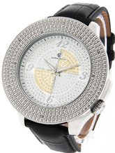 Super Techno by Joe Rodeo Genuine Diamond Oversized Silver Case Leather Band w/ 2 Interchangeable Bands #I5544