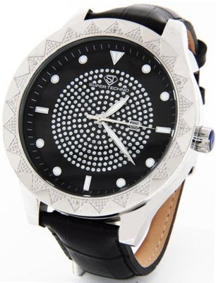 Super Techno by Joe Rodeo Genuine Diamond Oversized Silver Case Leather Band w/ 2 Interchangeable Bands #I-5009