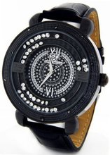 Super Techno Diamond by Joe Rodeo Genuine Diamond Oversized Black Case Leather Band w/ 2 Interchangeable Bands