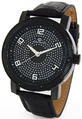 Super Techno Diamond by Joe Rodeo Genuine Diamond Oversized Black Case Leather Band w/ 2 Interchangeable Bands #M-6008