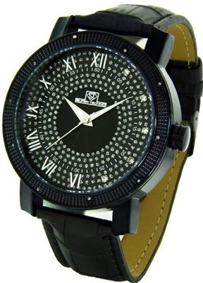 Super Techno Diamond by Joe Rodeo Genuine Diamond Oversized Black Case Leather Band w/ 2 Interchangeable Bands #M-6011