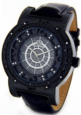Super Techno Diamond by Joe Rodeo Genuine Diamond Oversized Black Case Leather Band w/ 2 Interchangeable Bands