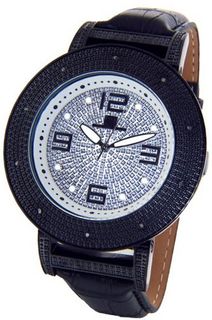 Super Techno Diamond by Joe Rodeo Genuine Diamond Oversized Black Case Leather Band w/ 2 Interchangeable Bands