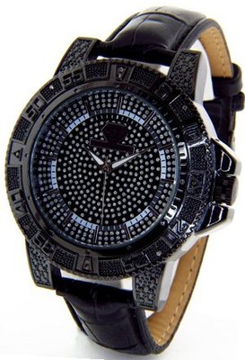 Super Techno Diamond by Joe Rodeo Genuine Diamond Oversized Black Case Leather Band w/ 2 Interchangeable Bands #M-6140