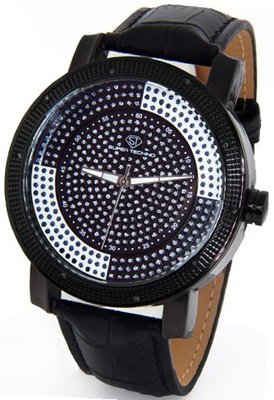 Super Techno Diamond by Joe Rodeo Genuine Diamond Oversized Black Case Leather Band w/ 2 Interchangeable Bands #M-6005