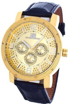 Super Techno Diamond by Joe Rodeo Genuine Diamond Oversized Gold Case Leather Band w/ 2 Interchangeable Bands #M6028