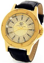 Super Techno Diamond by Joe Rodeo Genuine Diamond Oversized Gold Case Leather Band w/ 2 Interchangeable Bands #M-6108