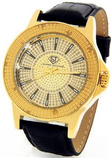 Super Techno Diamond by Joe Rodeo Genuine Diamond Oversized Gold Case Leather Band w/ 2 Interchangeable Bands #M-6108