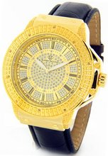 Super Techno Diamond by Joe Rodeo Genuine Diamond Oversized Gold Case Leather Band w/ 2 Interchangeable Bands