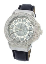 Super Techno Round Case Leather Band w/ 2 Interchangeable Bands .10Ct Genuine Diamond by Joe Rodeo #M-6141