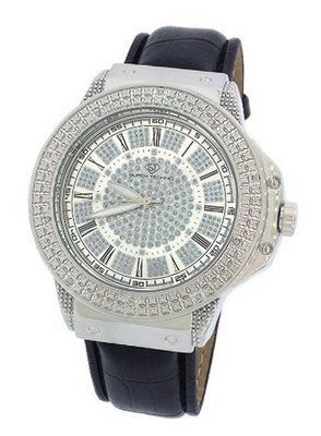 Super Techno Round Case Leather Band w/ 2 Interchangeable Bands .10Ct Genuine Diamond by Joe Rodeo #M-6141