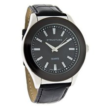 Structure by Surface Black Dial Black Leather Strap Quartz 32688