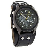 Structure By Surface Blk/Ylw Multi-Function Leather Strap Quartz 32672