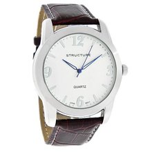 Structure by Surface Silver Dial Brown Gator Band Quartz 32713
