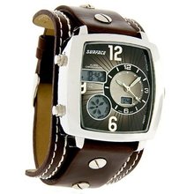 Surface Analog-Digital Alarm Quartz Chronograph Brown Cuff