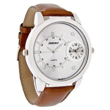 Surface XL Silver Dual Time Brown Leather Quartz 32054