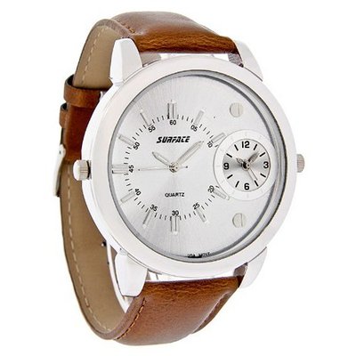 Surface XL Silver Dual Time Brown Leather Quartz 32054