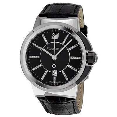 Swarovski Piazza Grande Black Dial Calfskin Leather Strap Quartz 1094350