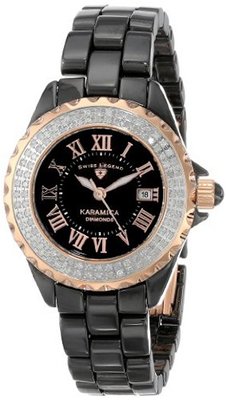 Swiss Legend 10051-BKBRR Karamica Black MOP Dial Diamond Accented Black High Tech Ceramic