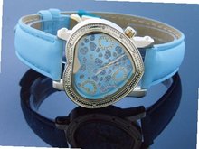 Swiss Master By Km Large Heart 12 Diamonds Blue