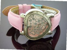 Swiss Master By Km Large Heart 12 Diamonds Pink