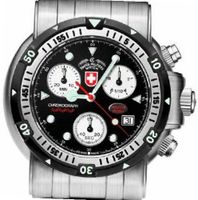 Swiss Military Deep Water Diving Scuba Black Dial Chronograph Stainless Steel Water Resistant