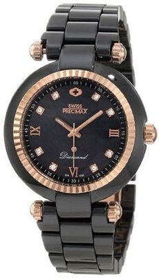 Swiss Precimax SP12132 Avant Diamond Ceramic Mother-Of-Pearl Dial Black Ceramic Band