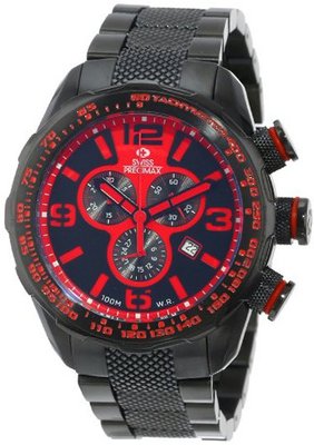Swiss Precimax SP13125 Deep Blue Pro III Red Dial Black Stainless-Steel Band