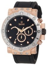 Swistar 3416-1M Bk Swiss Quartz Rose Gold Plated Stainless Steel Dual Time Dress