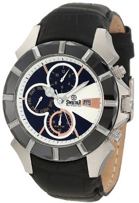 Swistar 5651-1M Wh Swiss Quartz Stainless Steel Dual Time Dress