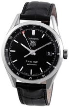 TAG Heuer WV2115.FC6180 Carerra Calibre 7 Twin Time Automatic Black Dial Black Crocodile