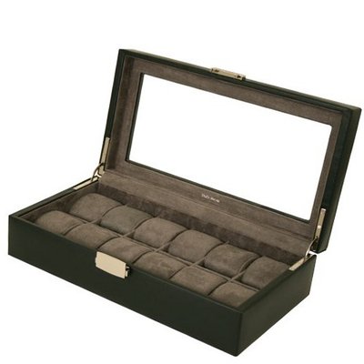 12 Box XL Black Leather Large Compartments High Clearance Glass Window